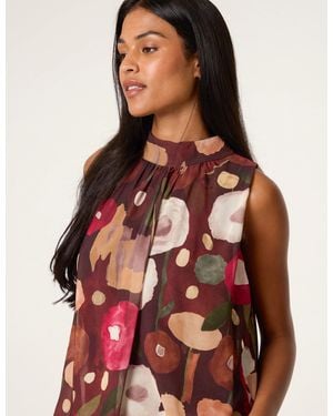 Blue Vanilla Watercolour Sleeveless High Neck Puffball Top - Red