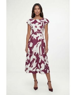 Wallis Floral Ottoman Fit & Flare Midi Dress - Red