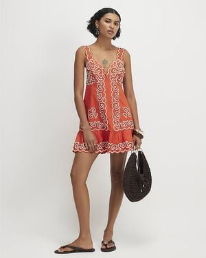 River Island Mini Dress Cotton Embroidered Beaded