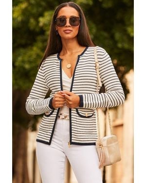 Sosandar Stripe Zip Detail Cardigan Denim - Black