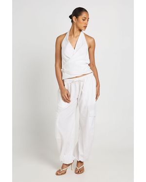 Boohoo Linen Look Cargo Balloon Trousers - White