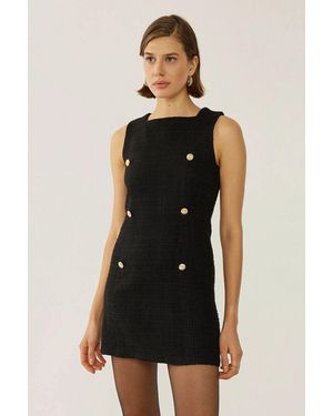 Hiccup Tweed Buttoned Mini Dress - Black