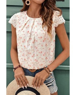 Azura Exchange Floral Lace Trim Blouse - Grey