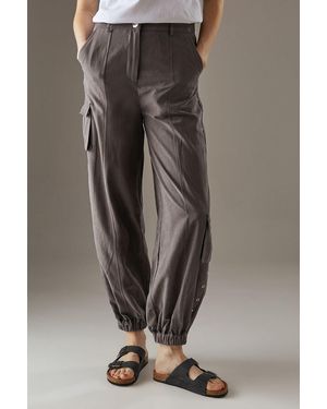 Warehouse Peach Satin Utility Eyelet Detail Cuffed Trousers - Grey