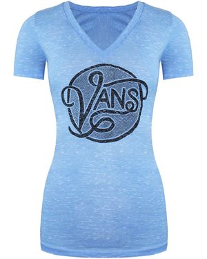 Vans Off The Wall Graphic Logo V-Neck Short Sleeve T-Shirt Vvzi9Nm Cotton - Blue
