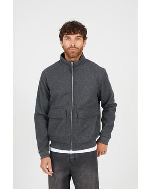 Brave Soul Faux Wool Funnel Neck Bomber Style Jacket - Grey