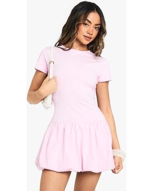 Boohoo Puff Ball Hem T-Shirt Dress - Pink