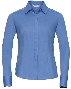 Russell Collection /Ladies Poplin Fitted Long-Sleeved Formal Shirt (Corporate) - Blue