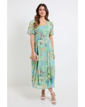 Wallis Floral Print Chiffon Midi Dress - Green