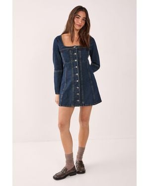 Nasty Gal Button Through Long Sleeve Denim Corset Mini Dress - Blue