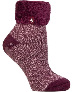 Heat Holders Ladies Ribbed Cuff Thermal Bed Socks For Lounging Around - Purple