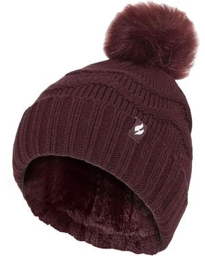 Heat Holders Ladies Winter Fur Beanie Hat - Red
