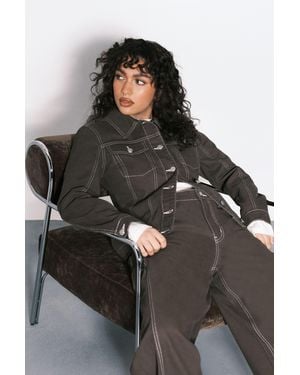 Boohoo Cinched Waist Denim Jacket - Black