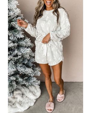Azura Exchange Textured Leopard Fleece Loose Two Piece Lounge Set - Grey