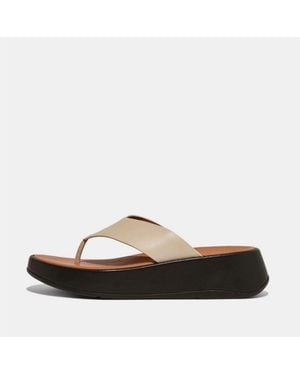 Fitflop F-Mode Leather Flatform Toe-Post Sandals - Black