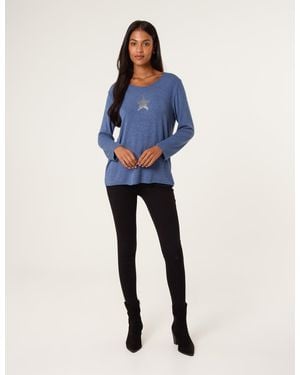 Blue Vanilla Diamante Star Long Sleeve Jumper - Blue