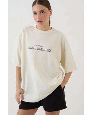 DSGN Studio Health And Wellness Club Printed Oversized T-Shirt - Natural