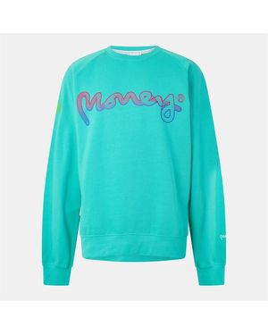 Money Flow Lettering Raglan Sleeve Sweatshirt - Blue
