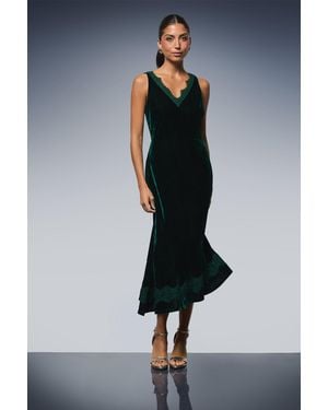 Wallis Velvet Lace Insert Midi Dress - Blue