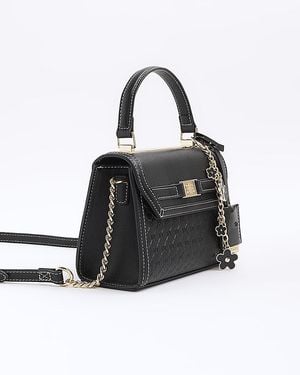 River Island Tote Bag Embossed Panel Mini Popper - Black