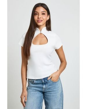 Boohoo Bengaline Key Hole Cap Sleeve Top - White