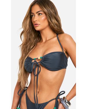 Boohoo Beaded Bandeau Multiway Bikini Top - Blue