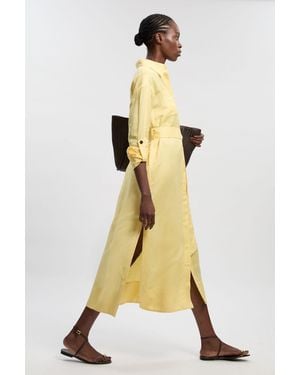 Karen Millen Viscose Linen Woven Belted Shirt Dress - Natural