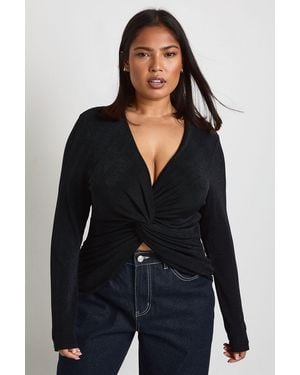 Boohoo Plus Knot Detail Long Sleeve Top - Black
