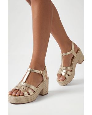 Boohoo T Bar Espadrille Platform Wedges - Natural