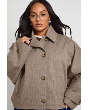 Boohoo Plus Cropped Trench Coat - Brown