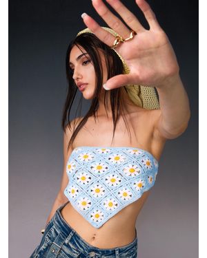 Pink Vanilla Daisy Crochet Hanky Top - Blue