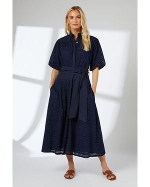 PRINCIPLES Broderie Belted Contrast Detail Midaxi Dress Cotton - Blue