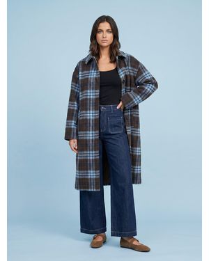 Urban Bliss Wool Blend Check Longline Coat - Blue