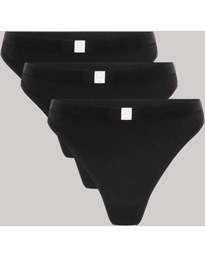 Elle 3 Pack Super Soft Cotton Heritage Patch Thong - Black