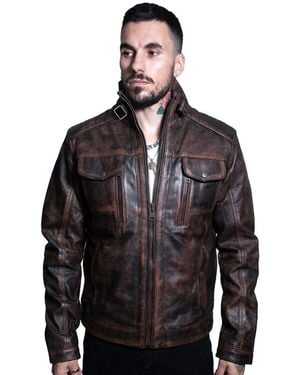 Infinity Leather Vintage Biker Jacket-Cape Town - Grey