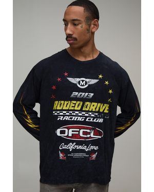 BoohooMAN Oversized Rodeo Drive Moto Print Long Sleeve T-Shirt Cotton - Grey