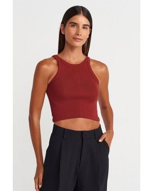 Dilvin Ribbed Cotton-Blend Sleeveless Crop Top - Red