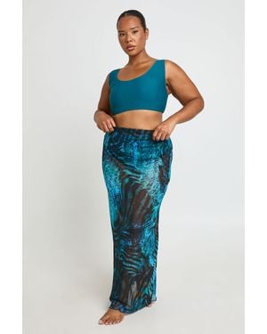 Boohoo Plus Abstract Print Mesh Maxi Beach Skirt - Blue