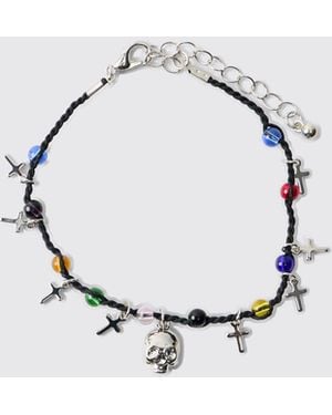 BoohooMAN Gem And Skull Cross Mock Pearl Bracelet - Blue
