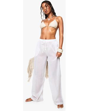 Boohoo Shell Trim Wide Leg Beach Trousers - White