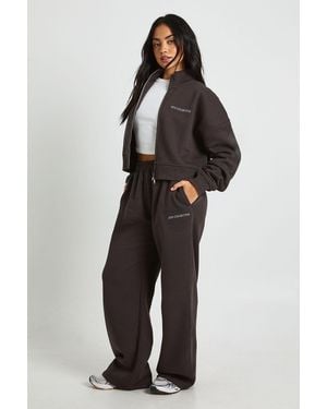 Boohoo Ath Collective Emroidered Funnel Neck Tracksuit - Black
