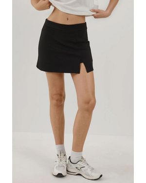 Hiccup Textured Mini Skorts With Elastic Waist - Black