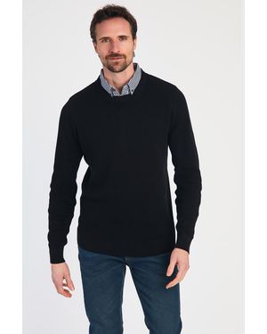 Kensington Eastside Mock Checked Shirt Crew Neck Jumper - Blue