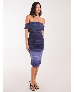 Pink Vanilla Ombre Bardot Midi Dress - Blue