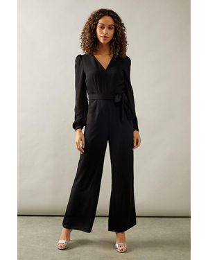 Wallis Petite Occasion Chiffon Sleeve Wide Leg Jumpsuit - Black