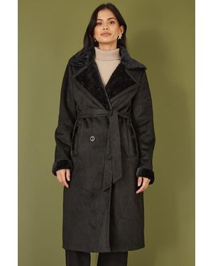 Yumi' Trench Coat With Faux Fur Lining - Green