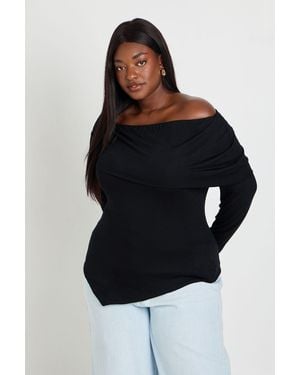Boohoo Plus Bardot Asymmetric Hem Top - Black