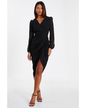 Quiz Glitter Midi Dress - Black