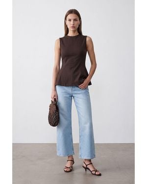 Dilvin Fitted Cotton Poplin Cut-Out Shell Top - Blue