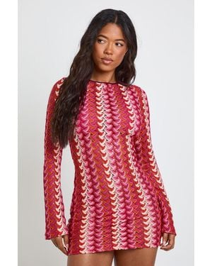 Boohoo Knitted Scoop Back Mini Dress - Red